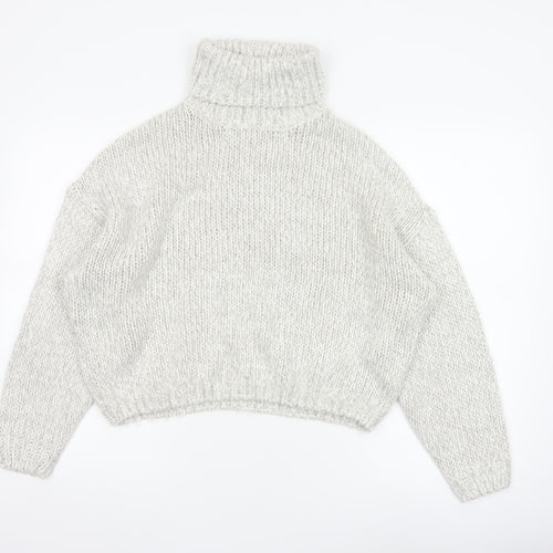 H&M Women Ivory M Chunky Knit Roll Neck Oversized Jumper