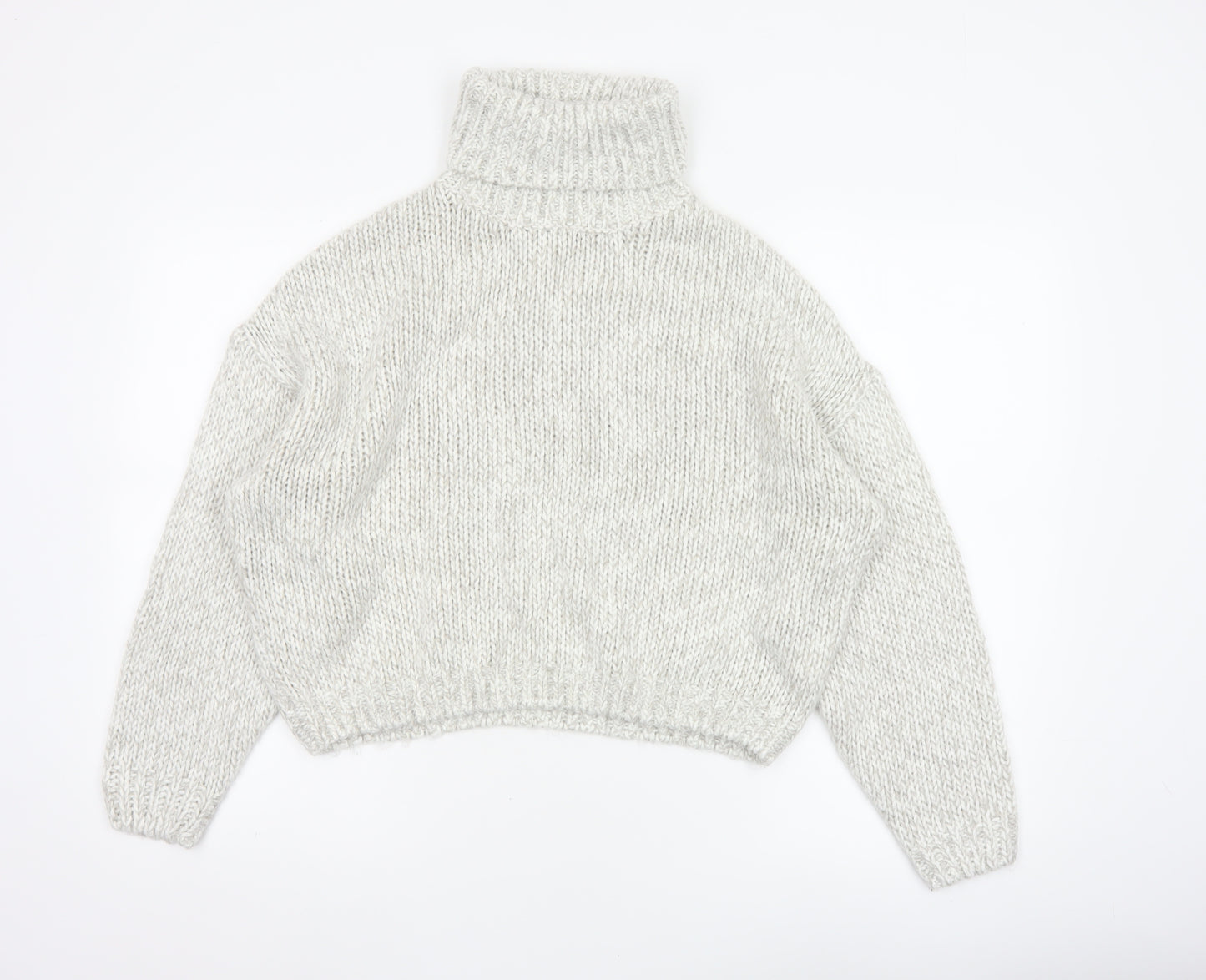 H&M Women Ivory M Chunky Knit Roll Neck Oversized Jumper