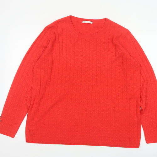 Tu Women’s Red Size 20 Cable Knit Crew Neck Jumper Button Cuffs