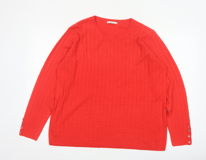 Tu Women’s Red Size 20 Cable Knit Crew Neck Jumper Button Cuffs