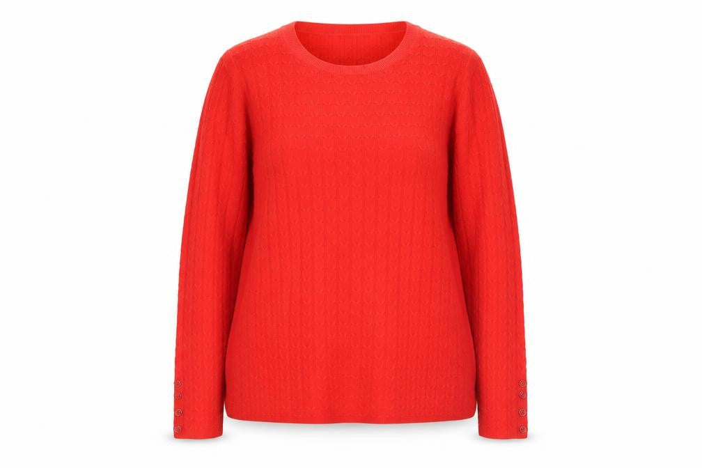 Front view of Tu Women’s Red, size UK 20, Cable Knit Crew Neck Jumper Button Cuffs
