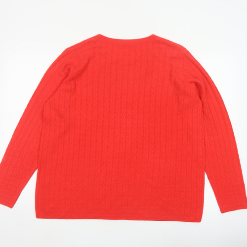 Tu Women’s Red Size 20 Cable Knit Crew Neck Jumper Button Cuffs