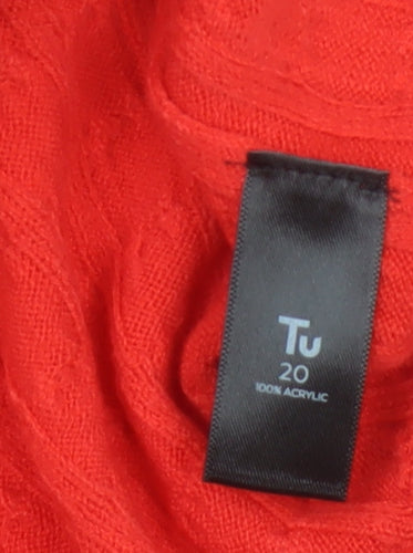 Tu Women’s Red Size 20 Cable Knit Crew Neck Jumper Button Cuffs