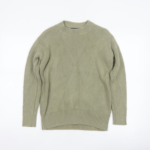 M&S Women’s Green XS Geometric Cotton Knit Crew Neck Jumper