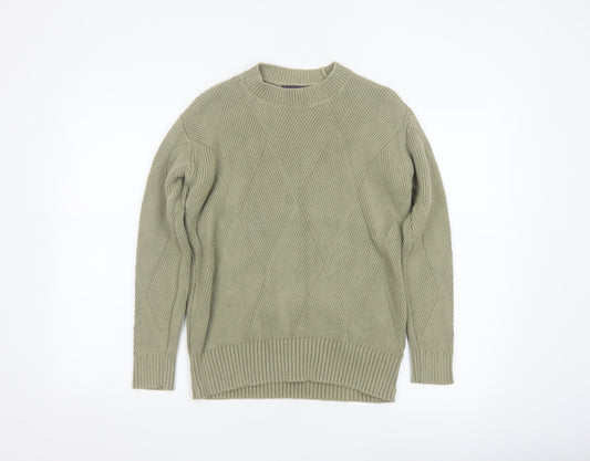 M&S Women’s Green XS Geometric Cotton Knit Crew Neck Jumper