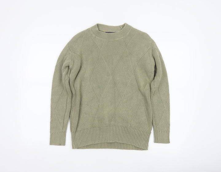 M&S Women’s Green XS Geometric Cotton Knit Crew Neck Jumper
