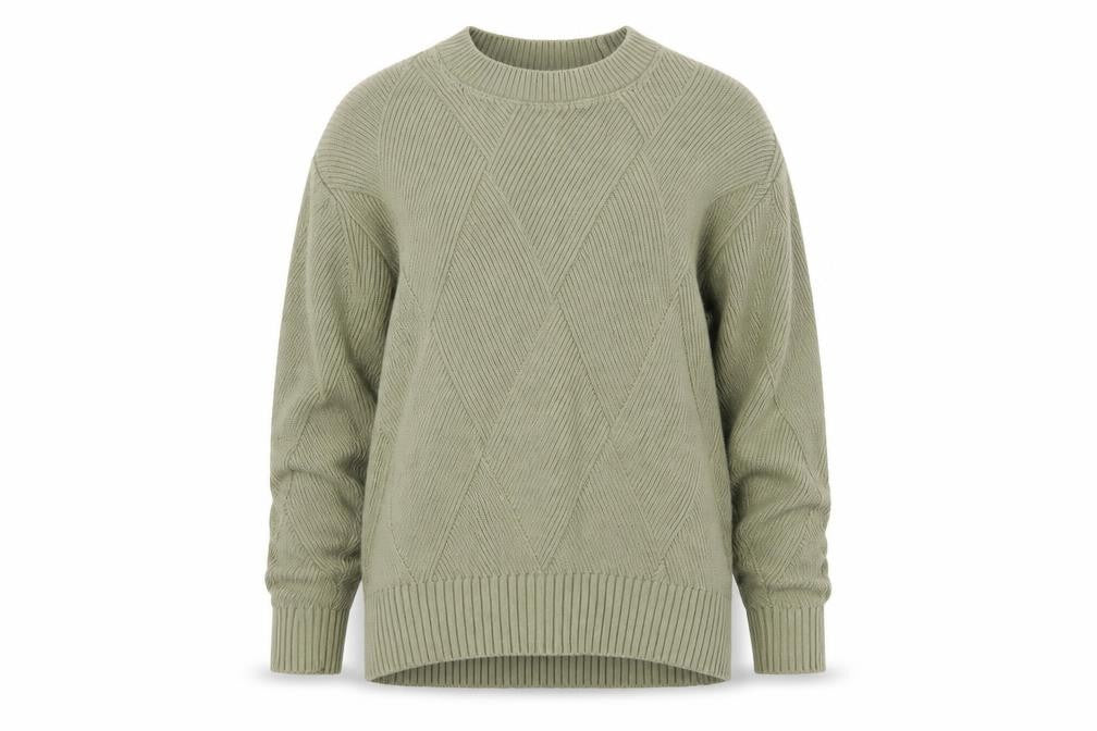 M&S Women’s Green XS Geometric Cotton Knit Crew Neck Jumper