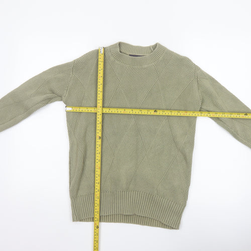 M&S Women’s Green XS Geometric Cotton Knit Crew Neck Jumper