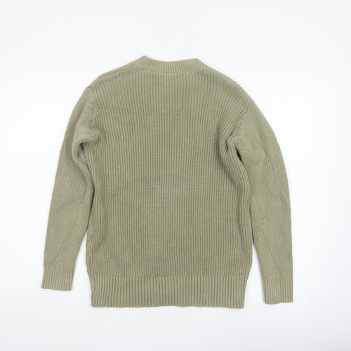 M&S Women’s Green XS Geometric Cotton Knit Crew Neck Jumper