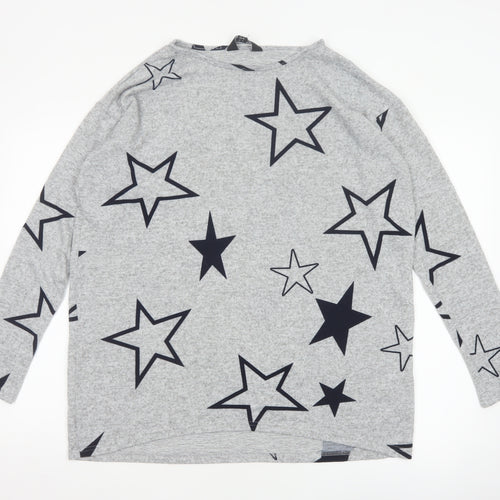 LTS Women’s Grey Star Print Long Sleeve Pullover Jumper UK 12
