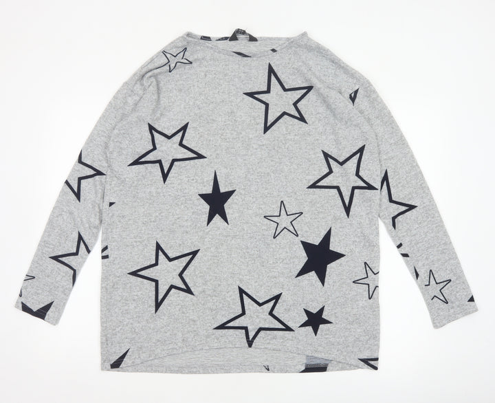 LTS Women’s Grey Star Print Long Sleeve Pullover Jumper UK 12