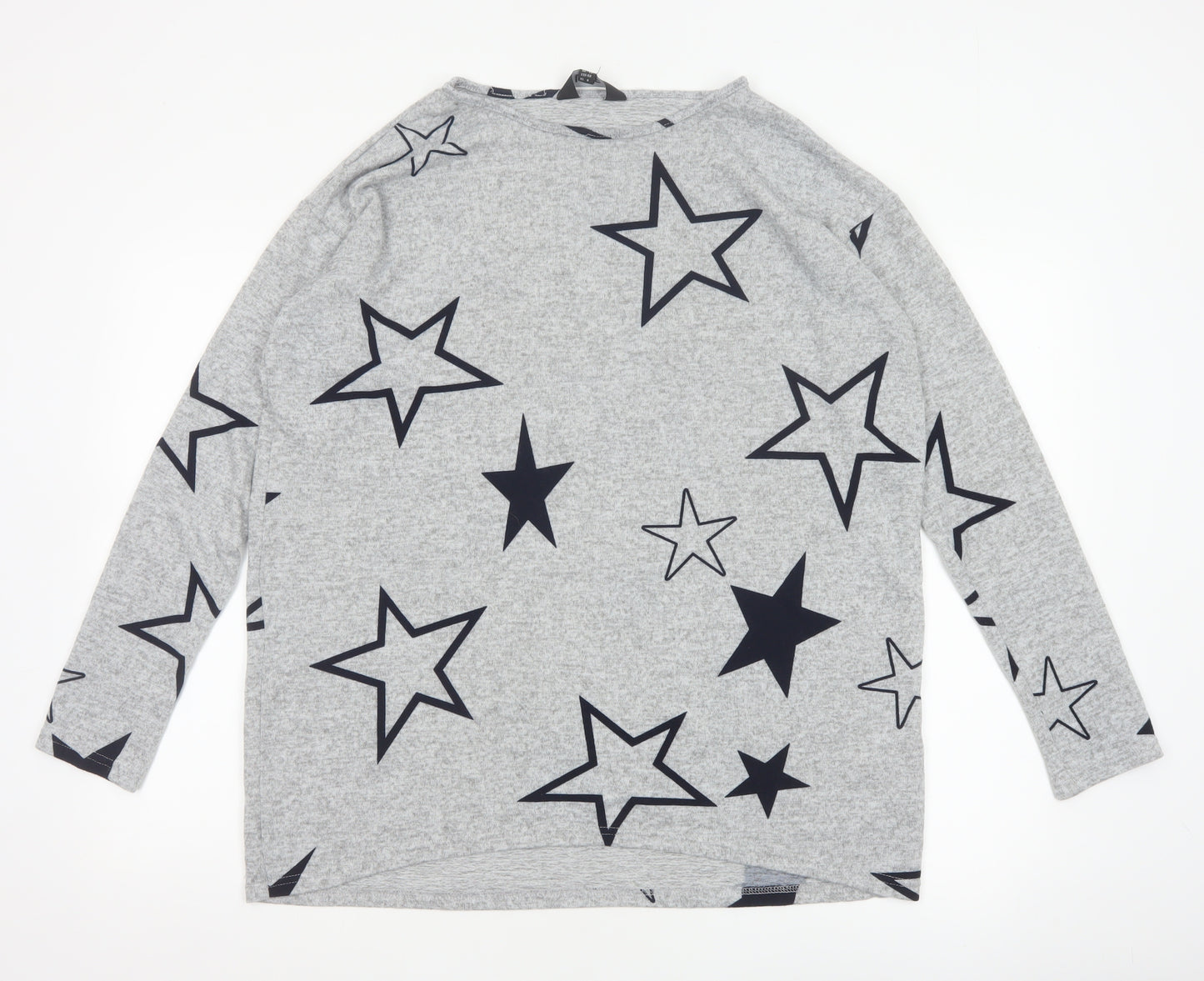 LTS Women’s Grey Star Print Long Sleeve Pullover Jumper UK 12