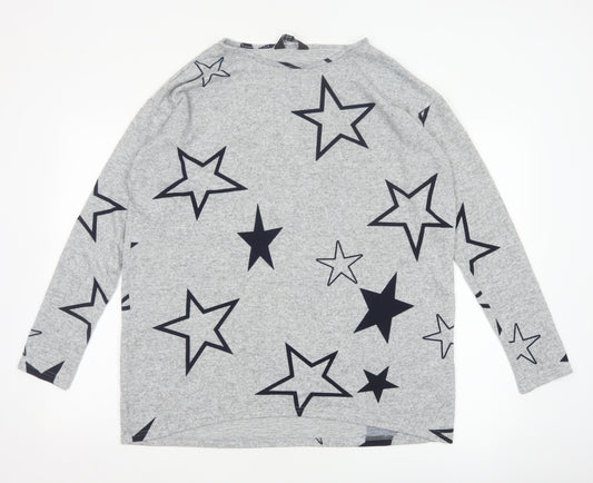 LTS Women’s Grey Star Print Long Sleeve Pullover Jumper UK 12