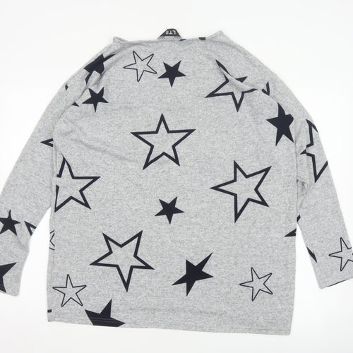 LTS Women’s Grey Star Print Long Sleeve Pullover Jumper UK 12