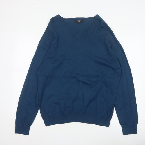 George Men’s Blue XL V-Neck Cotton Silk Cashmere Pullover Jumper