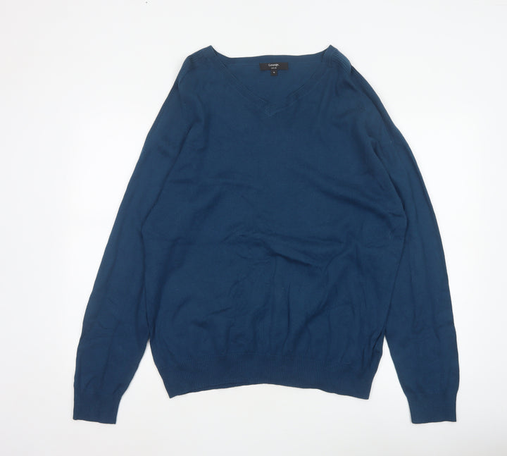 George Men’s Blue XL V-Neck Cotton Silk Cashmere Pullover Jumper