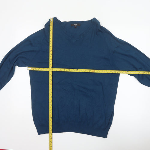 George Men’s Blue XL V-Neck Cotton Silk Cashmere Pullover Jumper