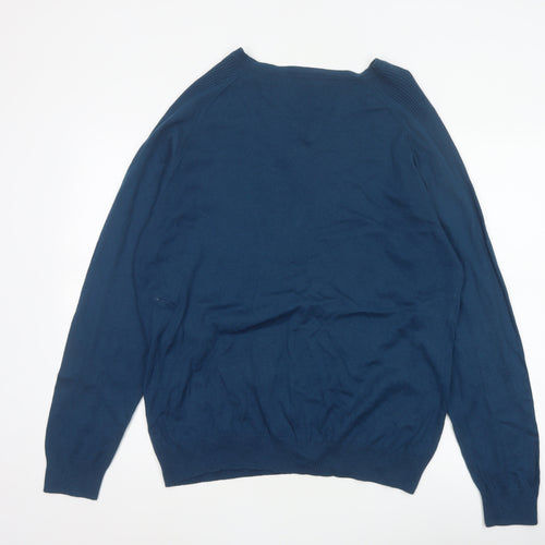 George Men’s Blue XL V-Neck Cotton Silk Cashmere Pullover Jumper