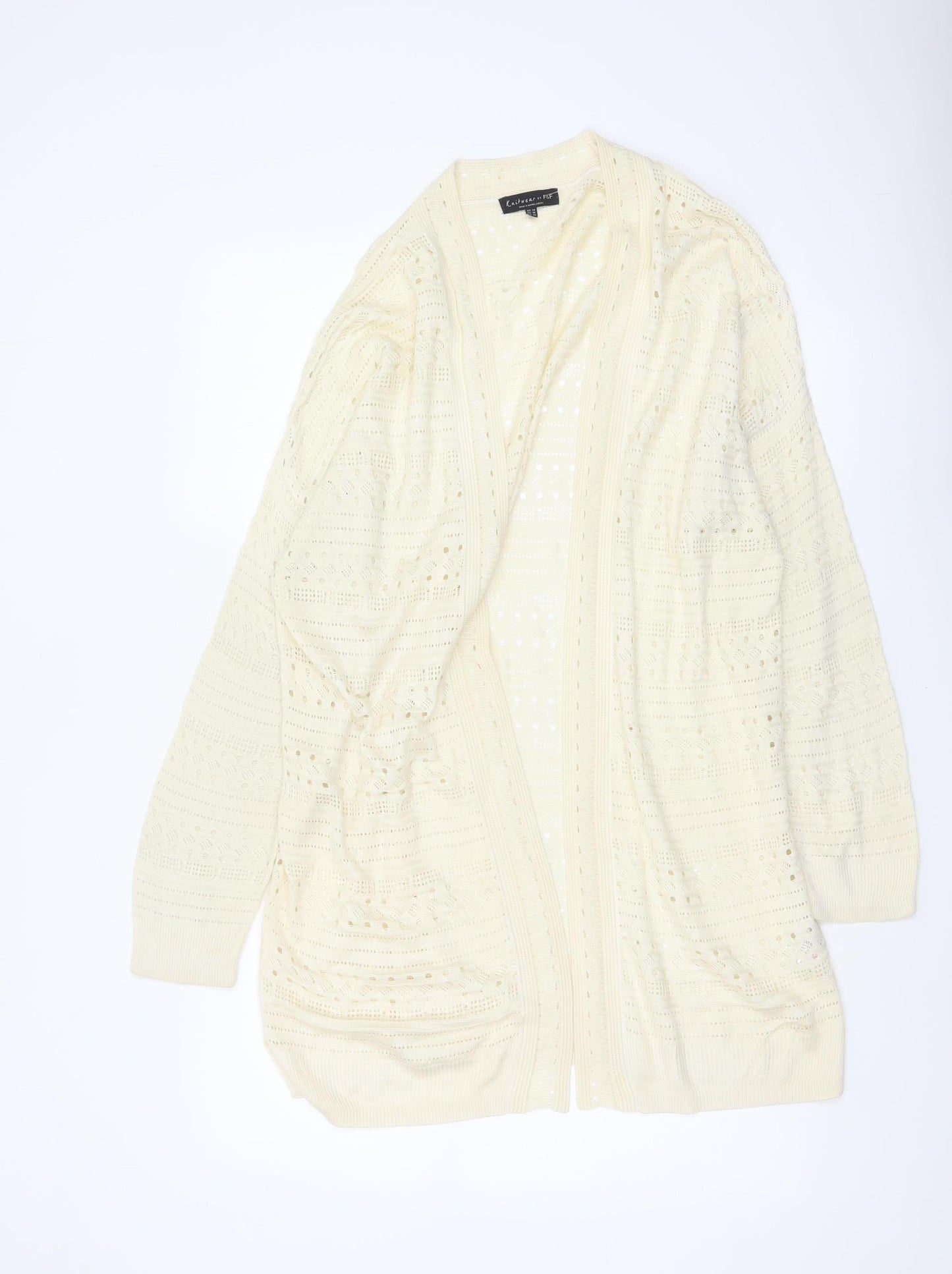Knitwear by F&F Women Ivory UK 14 Open Knit Long Cardigan