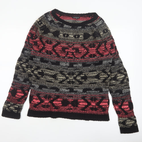Warehouse Women’s Multicoloured Aztec Knit Jumper UK 12 Crew Neck