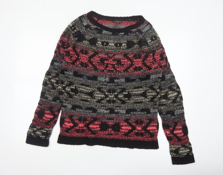 Warehouse Women’s Multicoloured Aztec Knit Jumper UK 12 Crew Neck