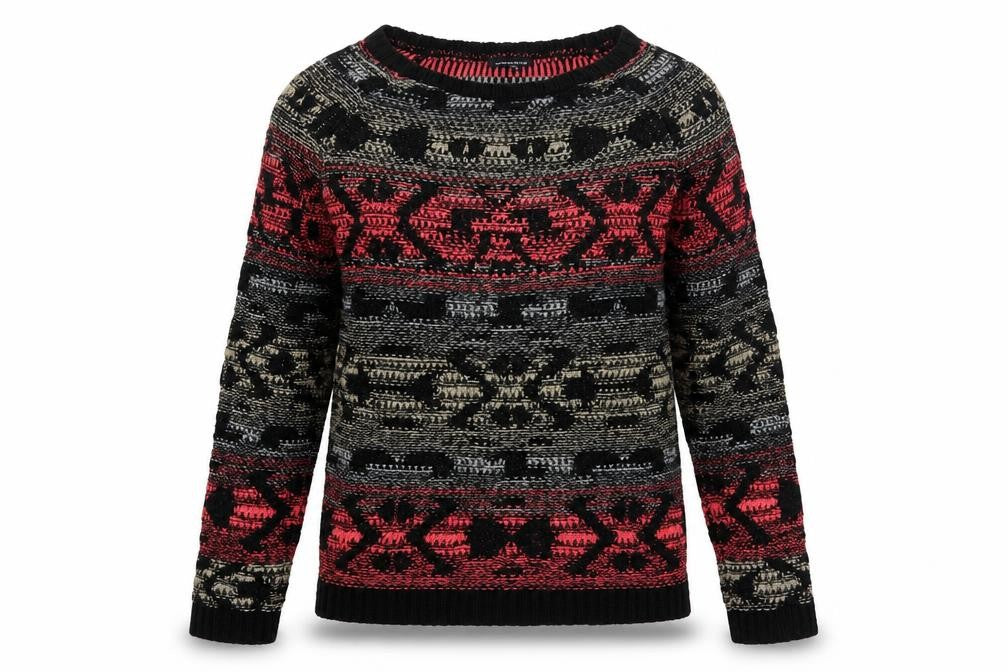 Warehouse Women’s Multicoloured Aztec Knit Jumper UK 12 Crew Neck