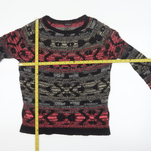 Warehouse Women’s Multicoloured Aztec Knit Jumper UK 12 Crew Neck