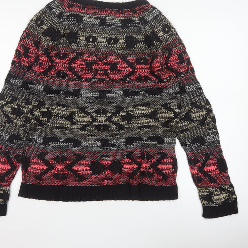 Warehouse Women’s Multicoloured Aztec Knit Jumper UK 12 Crew Neck