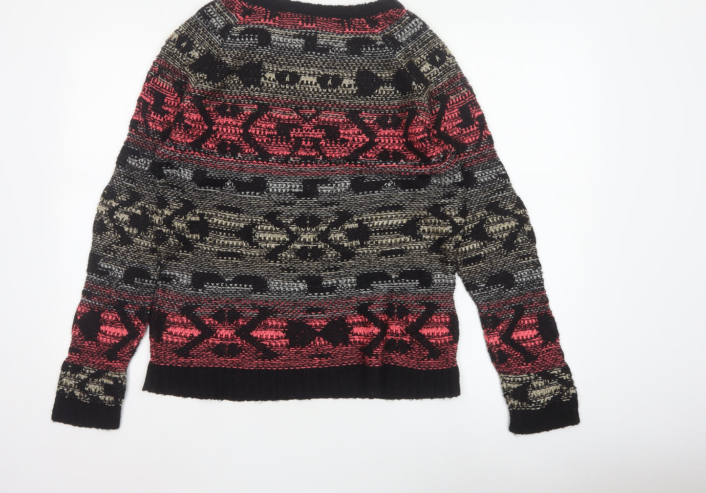 Warehouse Women’s Multicoloured Aztec Knit Jumper UK 12 Crew Neck