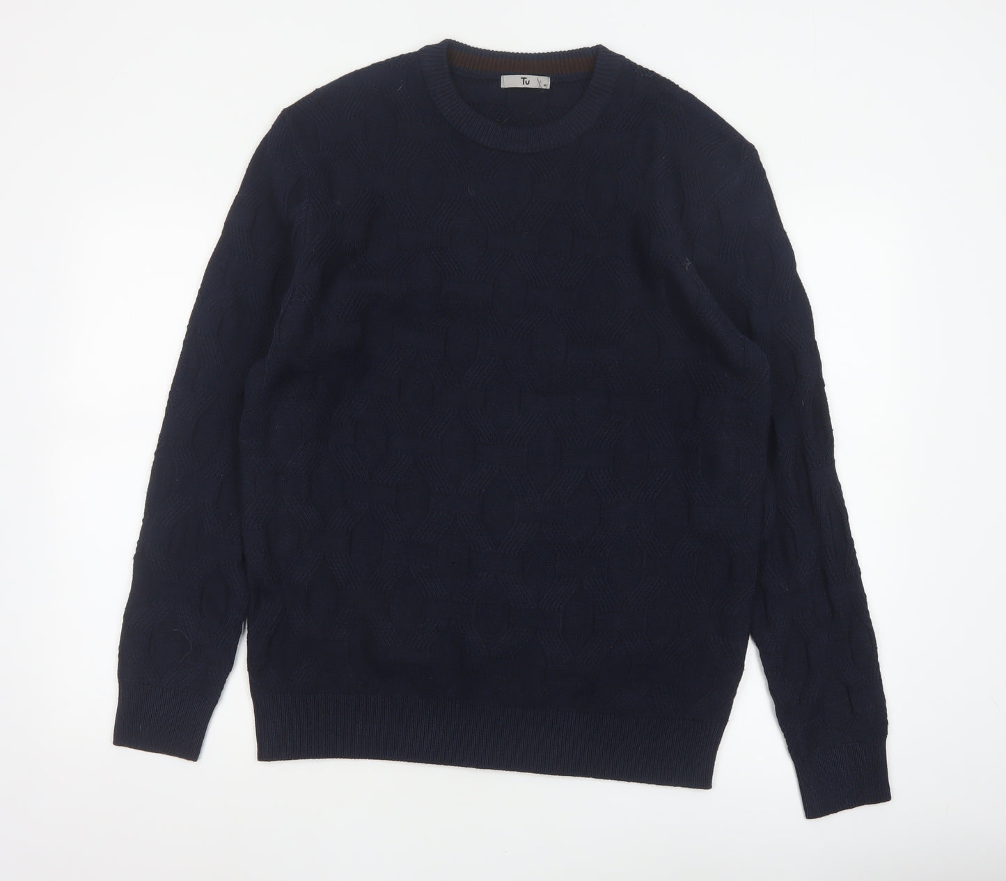Tu Men’s Navy Blue M Cable Knit Crew Neck Pullover Jumper