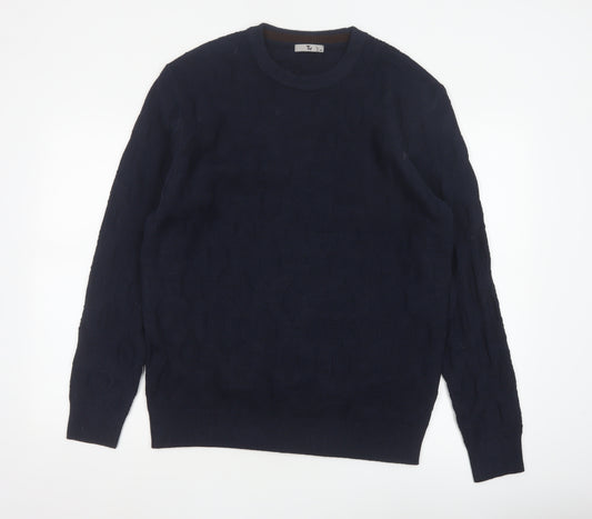 Tu Men’s Navy Blue M Cable Knit Crew Neck Pullover Jumper