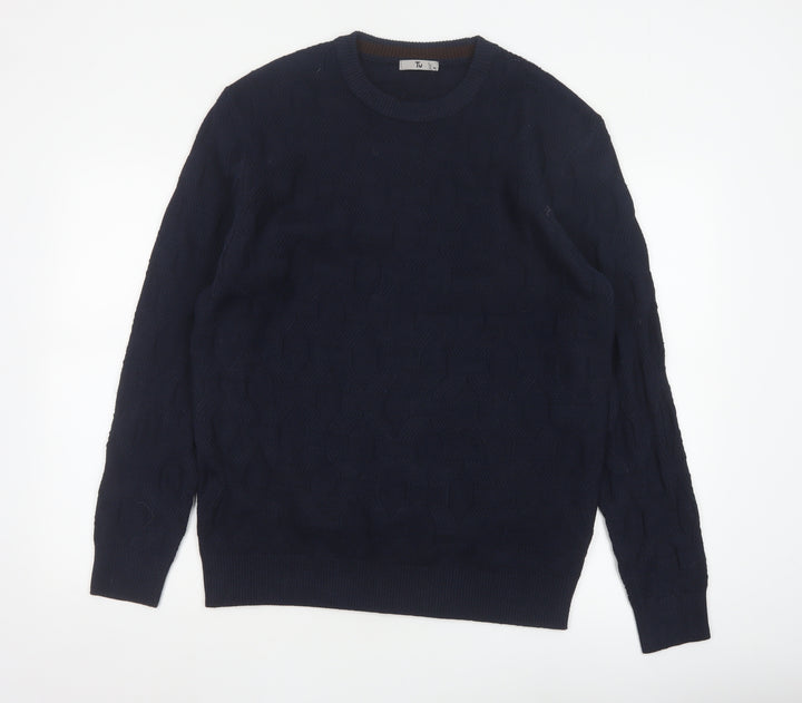 Tu Men’s Navy Blue M Cable Knit Crew Neck Pullover Jumper