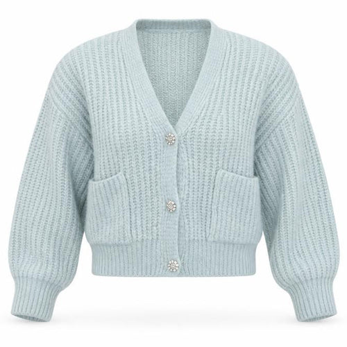 Zara Women Blue Size S Chunky Knit V-Neck Button Cardigan