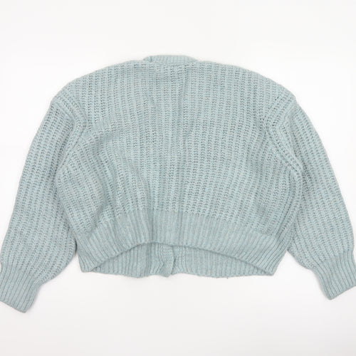 Zara Women Blue Size S Chunky Knit V-Neck Button Cardigan