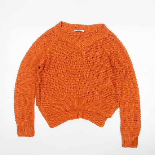 TU Women Orange Size 10 Open-Knit Crew Neck Raglan Jumper