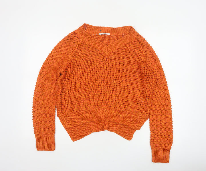 TU Women Orange Size 10 Open-Knit Crew Neck Raglan Jumper