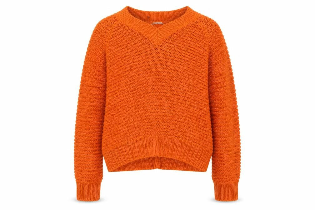 Front view of Tu Women Orange, size 10, Open-Knit Crew Neck Raglan Jumper