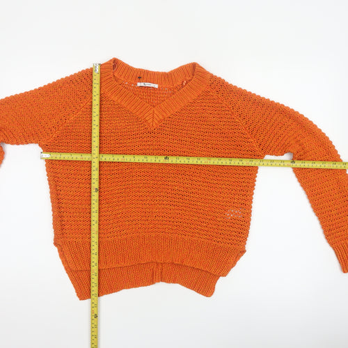 TU Women Orange Size 10 Open-Knit Crew Neck Raglan Jumper