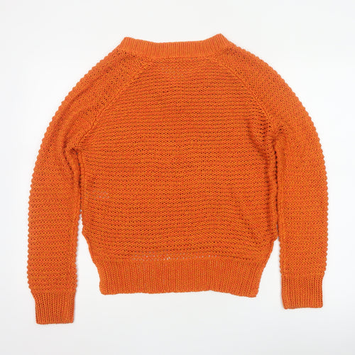 TU Women Orange Size 10 Open-Knit Crew Neck Raglan Jumper