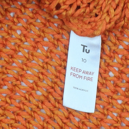 TU Women Orange Size 10 Open-Knit Crew Neck Raglan Jumper