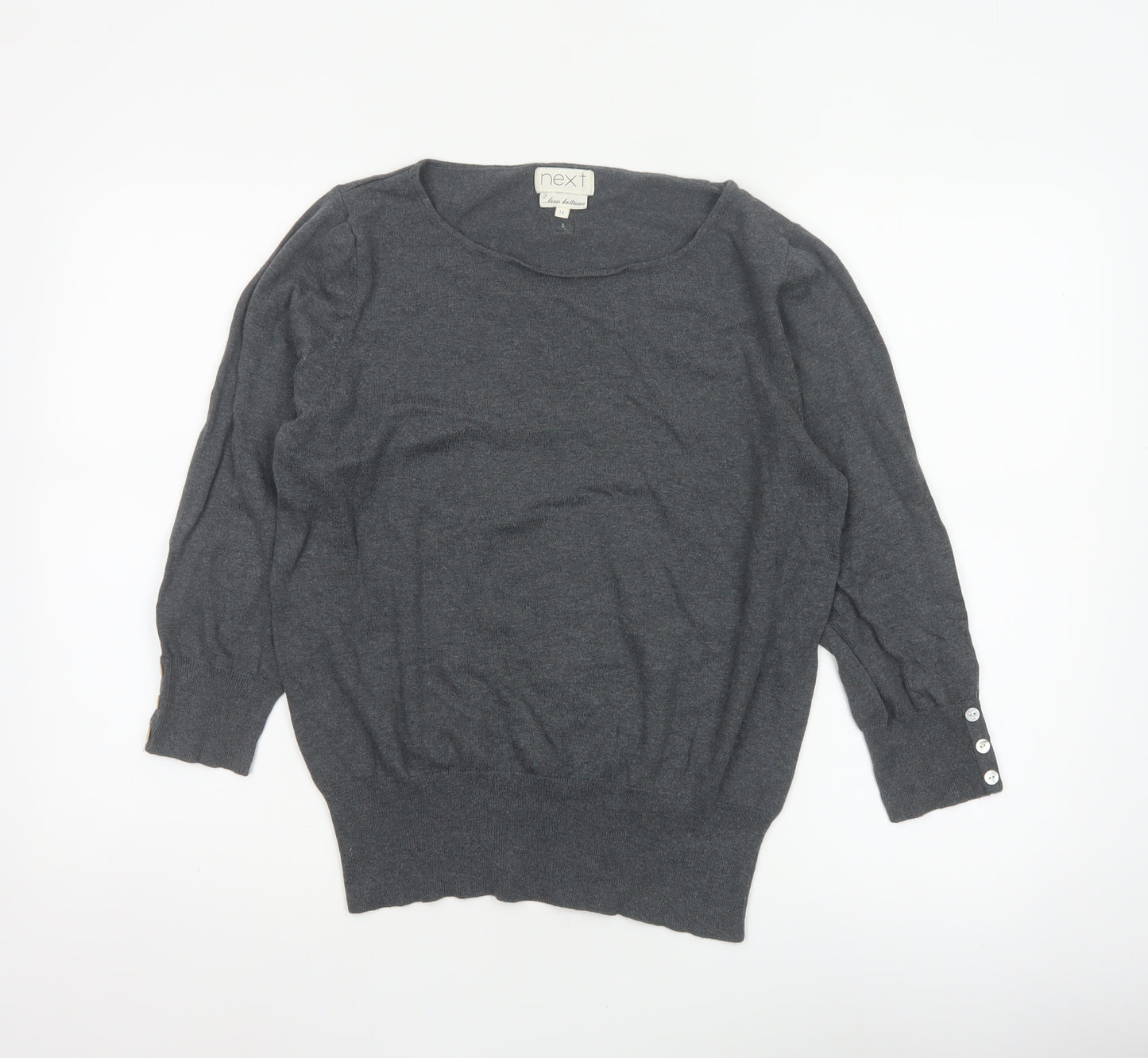Next Women’s Grey Size 16 Modal Knit Scoop Neck Button Jumper