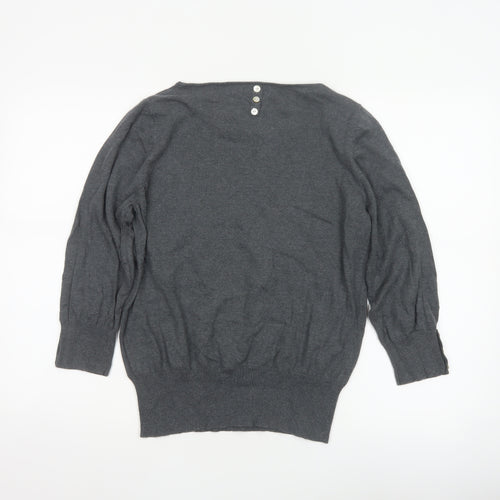 Next Women’s Grey Size 16 Modal Knit Scoop Neck Button Jumper