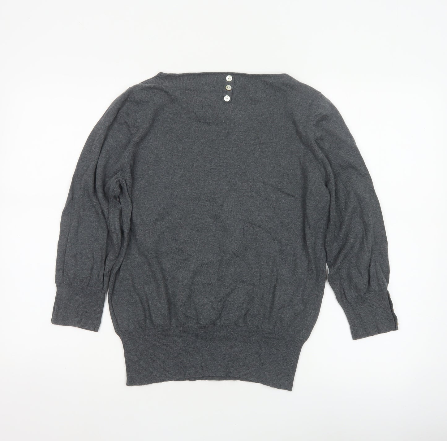 Next Women’s Grey Size 16 Modal Knit Scoop Neck Button Jumper