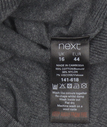 Next Women’s Grey Size 16 Modal Knit Scoop Neck Button Jumper