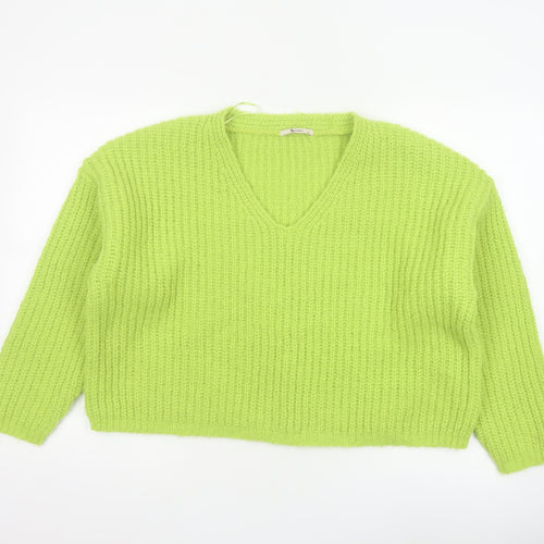 Tu Women Green Size 14 Chunky Knit V-Neck Pullover Jumper
