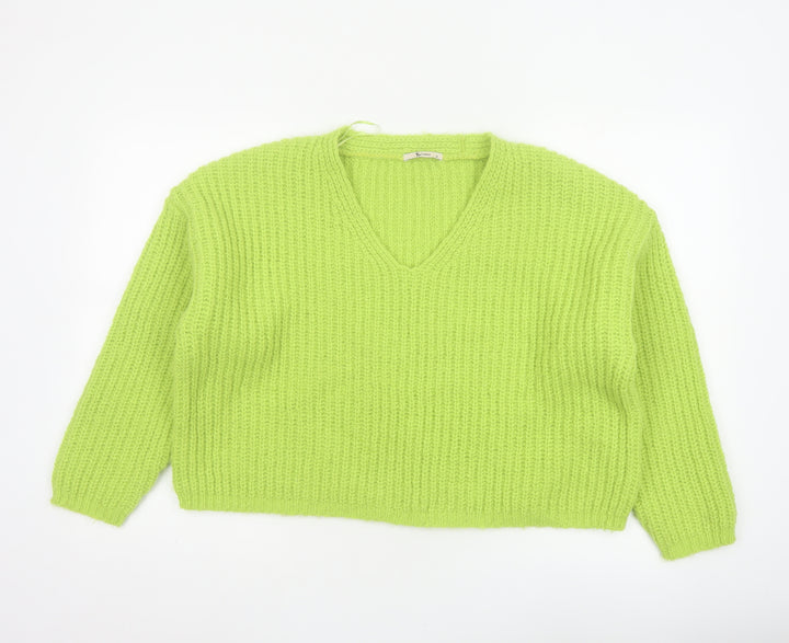 Tu Women Green Size 14 Chunky Knit V-Neck Pullover Jumper