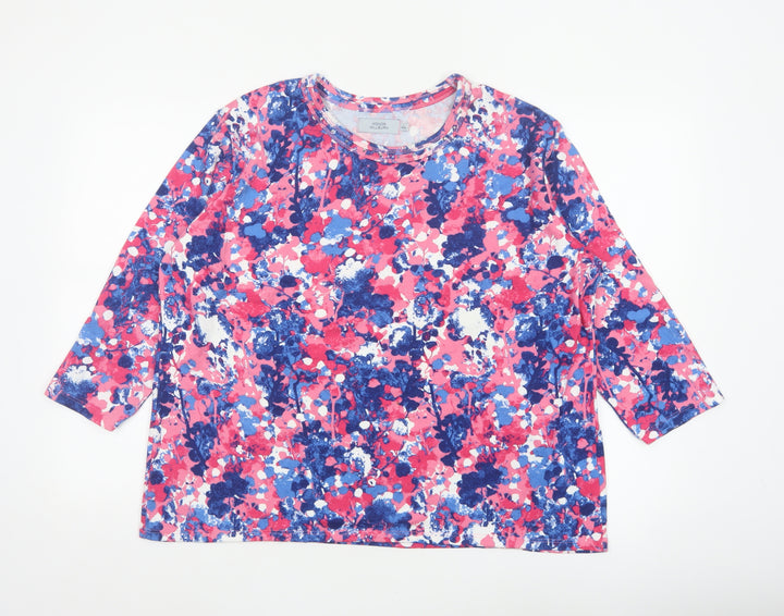 Honor Millburn Women's Multicoloured Size 20 Floral Jersey 3/4 Sleeve Top