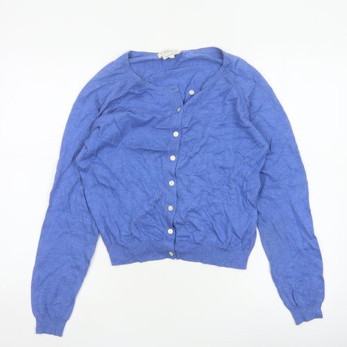 Next Women Blue Cotton Blend Button Cardigan UK 12 Long Sleeve