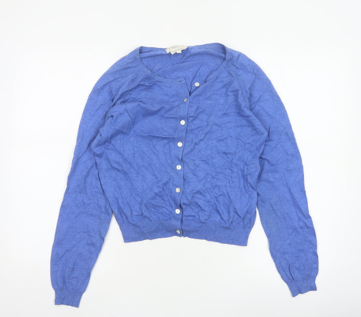 Next Women Blue Cotton Blend Button Cardigan UK 12 Long Sleeve