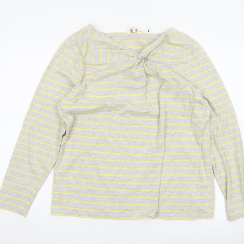 Cotton Traders Women Grey Yellow Striped Twist Neck Jersey Top UK 18